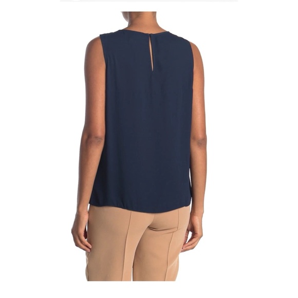 H by Halston Sleeveless Blouse Mixed Media Top Size S Navy - Picture 2 of 4